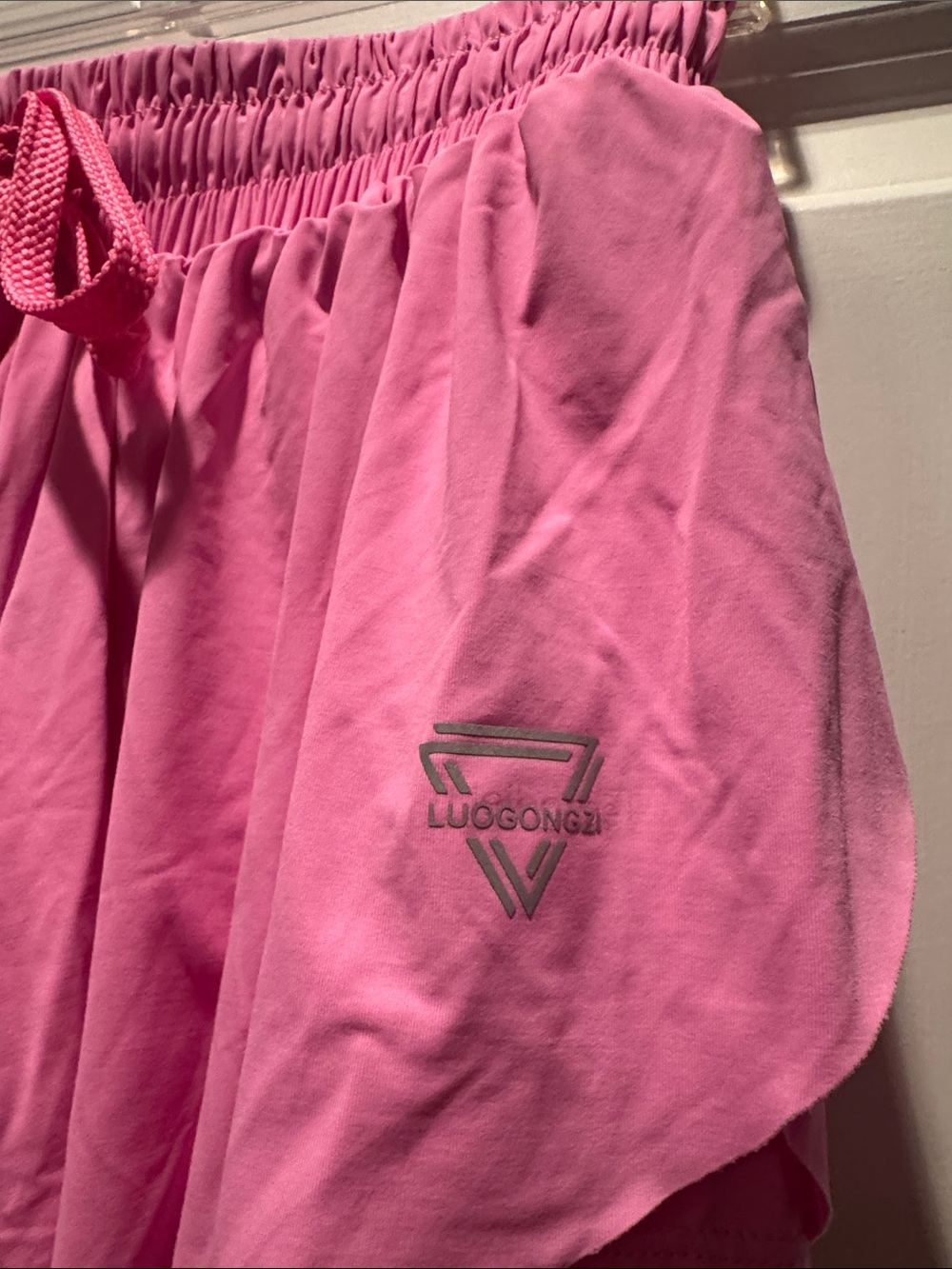 Women's Pink Layered Athletic Shorts with Drawstring - Picture 4 of 4